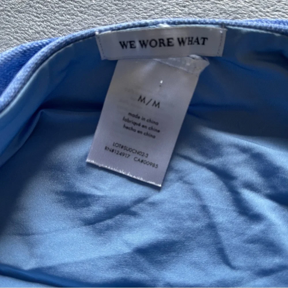 NWOT, We Wore What heathered blue hi cut belted adjustable waist swim bottoms, M